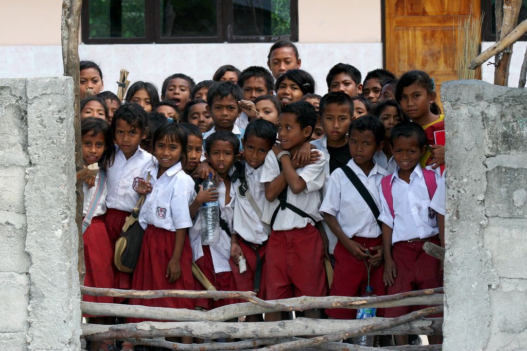 Kids in school uniform in Timor, Indonesia.