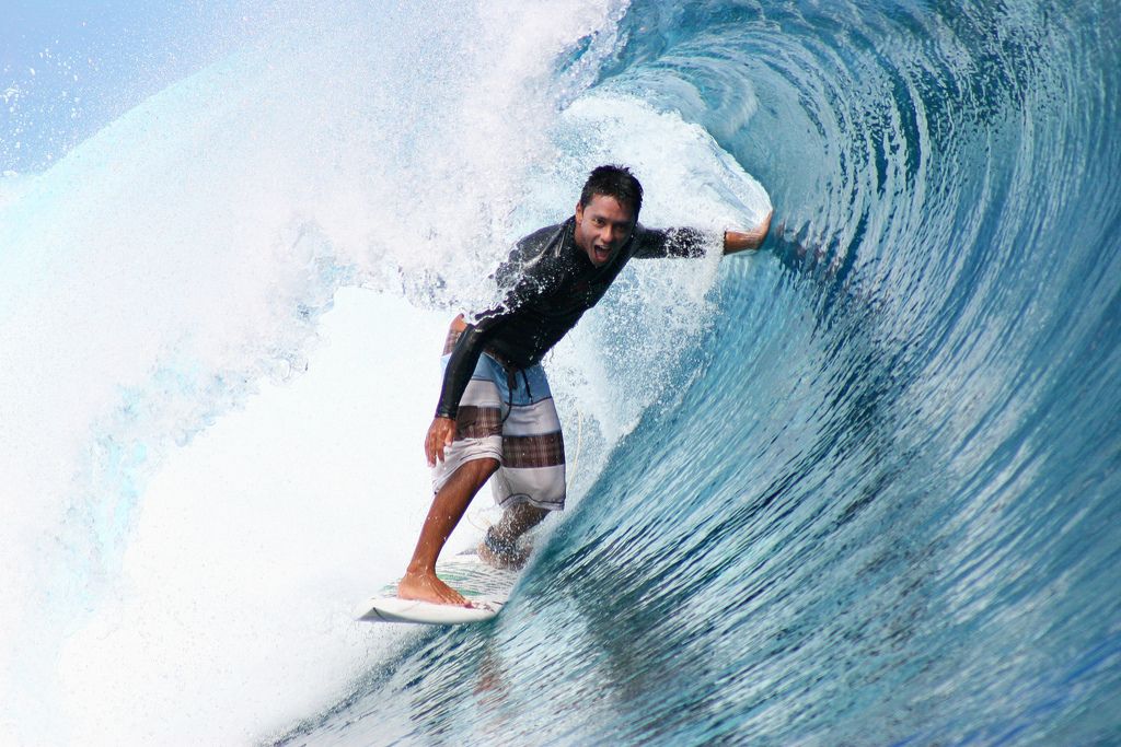 Pro-surfer Dennis Tihara knows how to tame these waves.