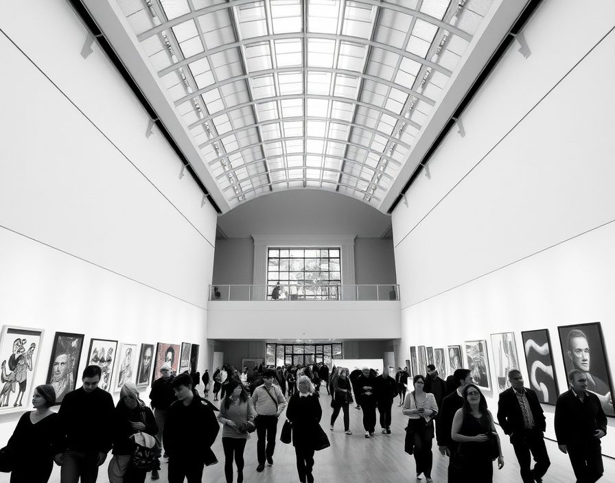 Gallery visitors exploring exhibits inside Tate Modern's spacious interior